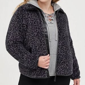 Torrid ZIP FRONT JACKET FAUX SHEARLING LEOPARD PRINT GREY